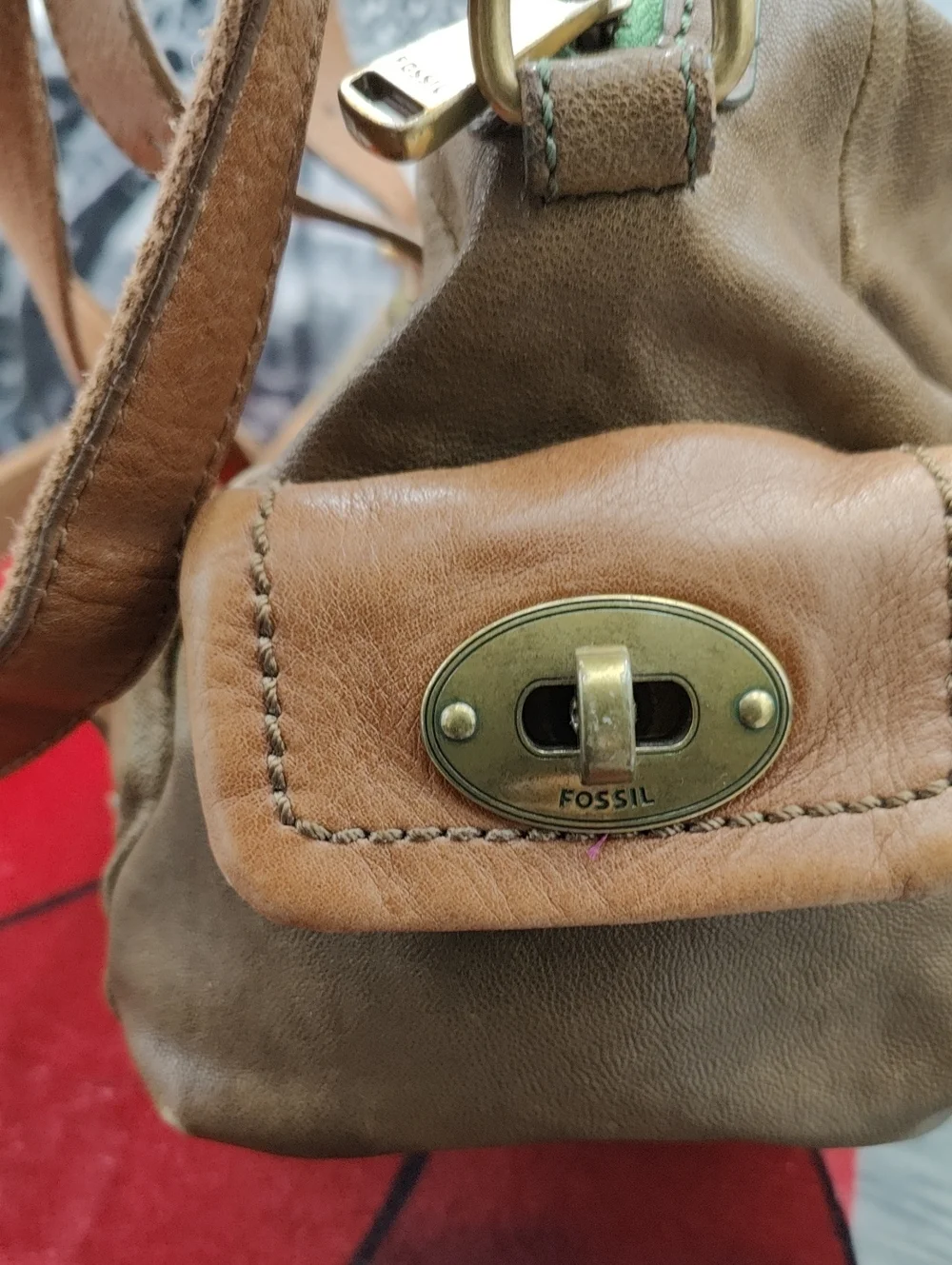 Fossil Mason Satchel Olive Green & Brown Y2k